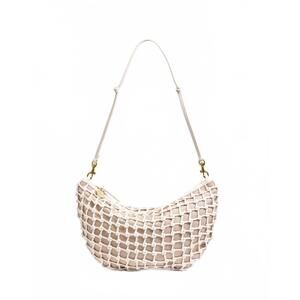 NEW CLARE V. women's woven lune bag in white knot woven leather